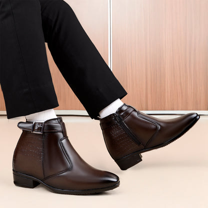 Executive Men’s Elevator Dress Boots – Hidden 9cm Height Boost - Brown