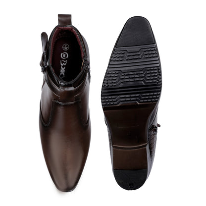 Executive Men’s Elevator Dress Boots – Hidden 9cm Height Boost - Brown