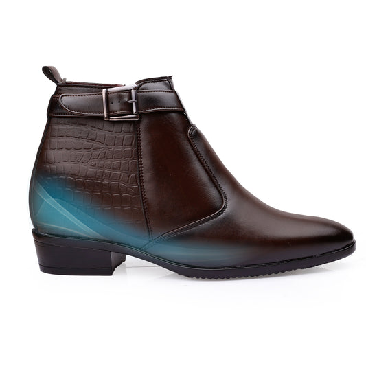 Executive Men’s Elevator Dress Boots – Hidden 9cm Height Boost - Brown