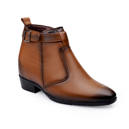 Executive Men’s Elevator Dress Boots – Hidden 9cm Height Boost - Tan