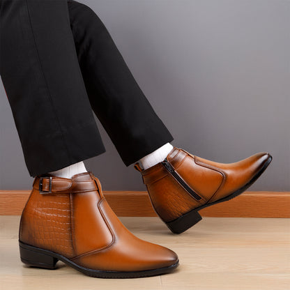 Executive Men’s Elevator Dress Boots – Hidden 9cm Height Boost - Tan