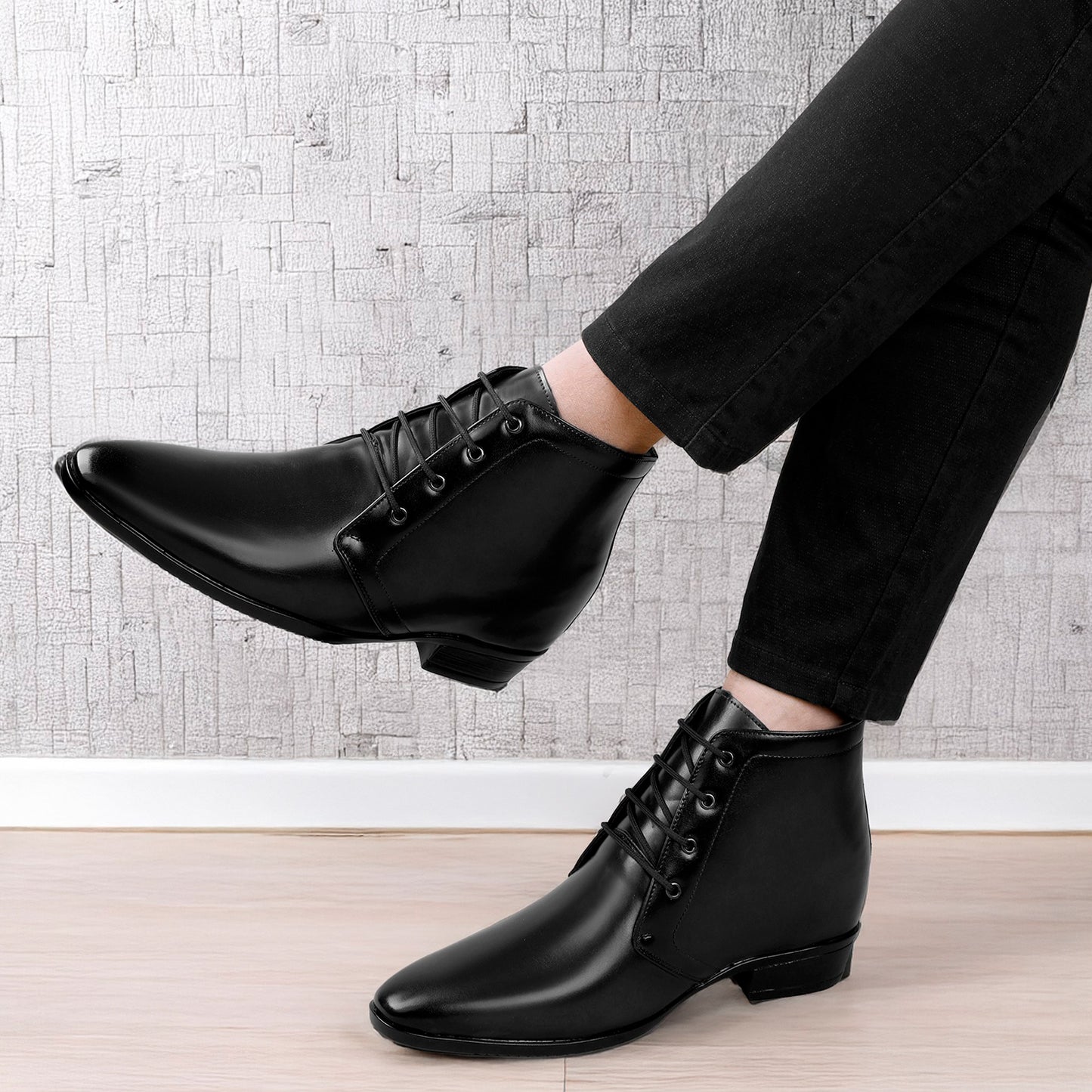 BXXY Men's 3.5 Inches Hidden Height Increasing Formal Lace-up Boot - Black