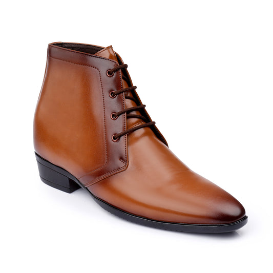 BXXY Men's 3.5 Inches Hidden Height Increasing Formal Lace-up Boot - Tan