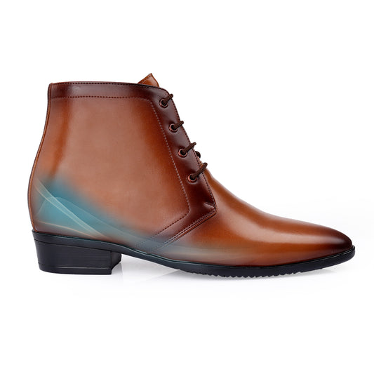 BXXY Men's 3.5 Inches Hidden Height Increasing Formal Lace-up Boot - Tan