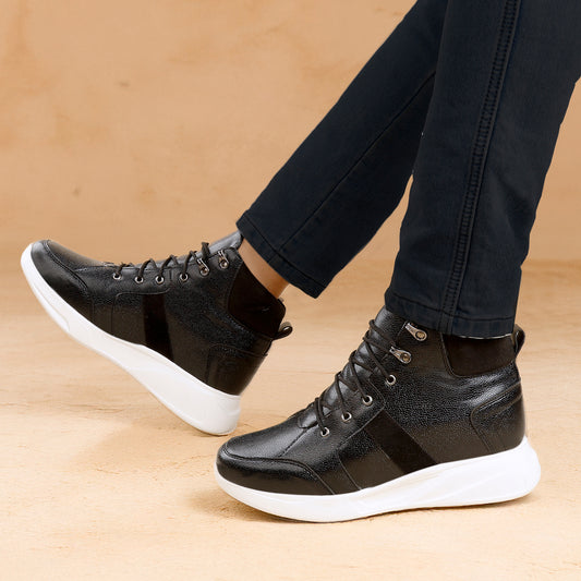 Men's 3.5 Inches / 9 cm Hidden Height Increasing Elevator Boots for Men - Black