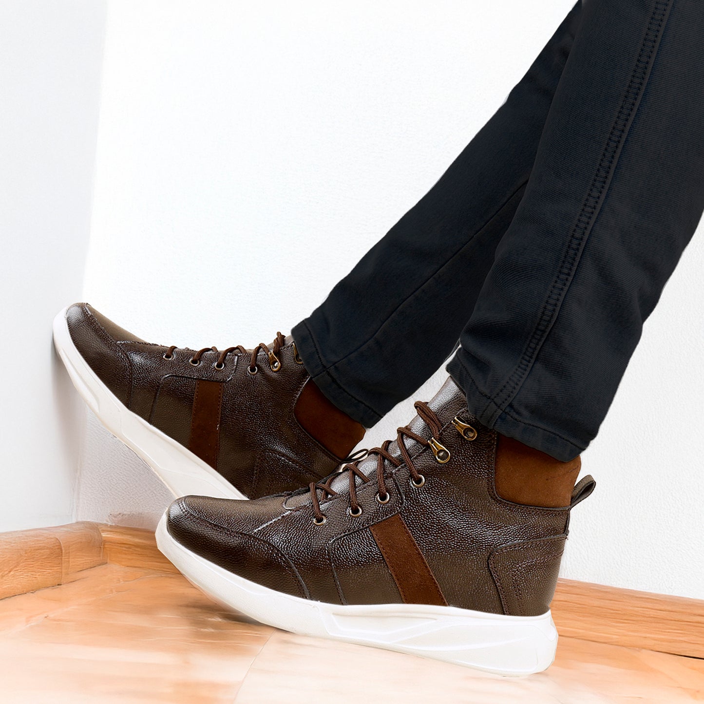 Men's 3.5 Inches / 9 cm Hidden Height Increasing Elevator Boots for Men - Brown