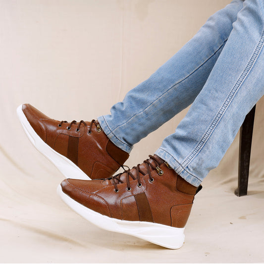 Men's 3.5 Inches / 9 cm Hidden Height Increasing Elevator Boots for Men - Tan