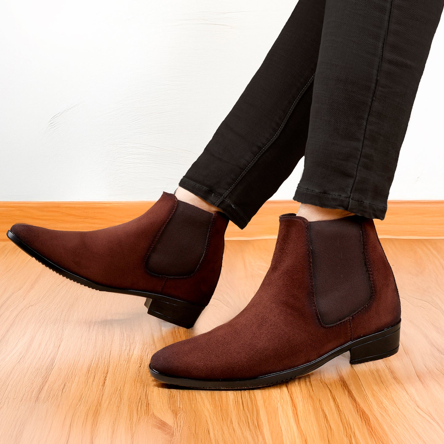 Men's 9CM Hidden Height Increasing Chelsea Boots - Brown