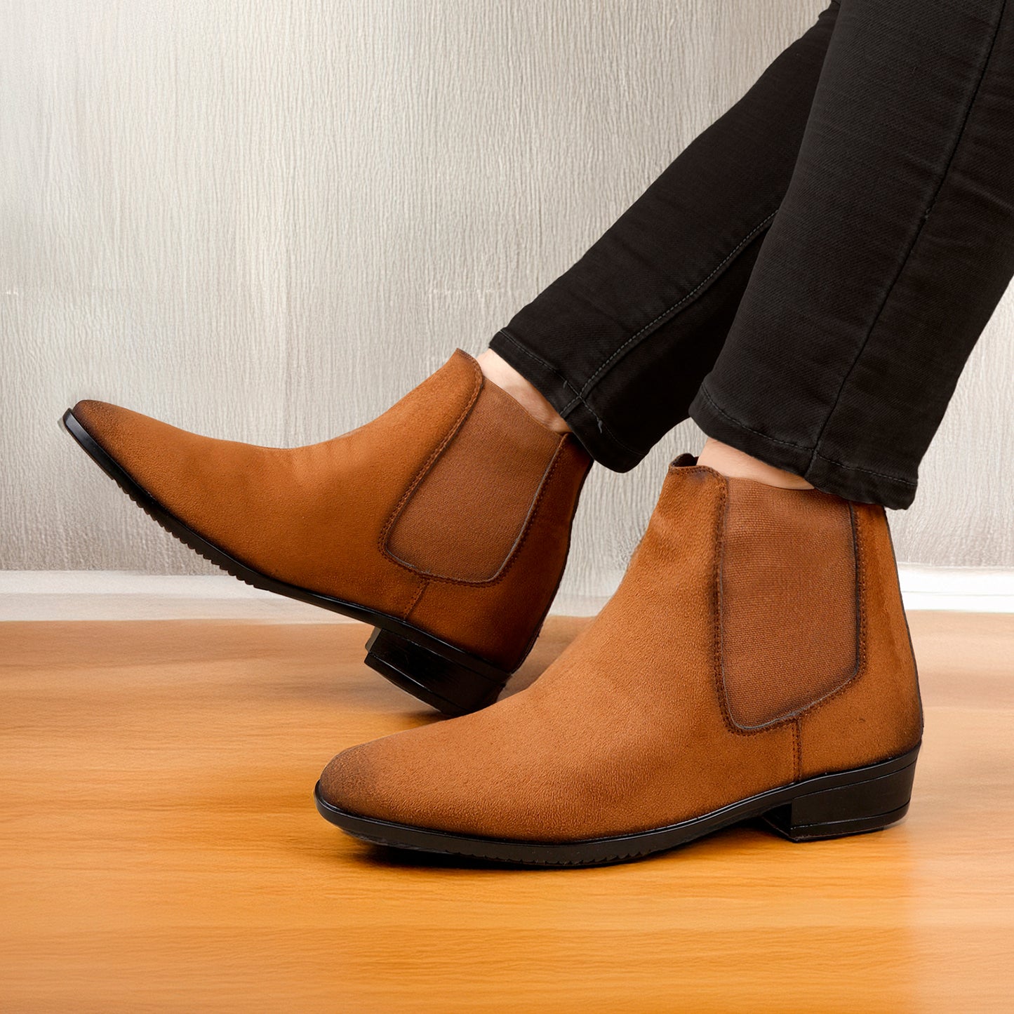 Men's 9CM Hidden Height Increasing Chelsea Boots - Tan