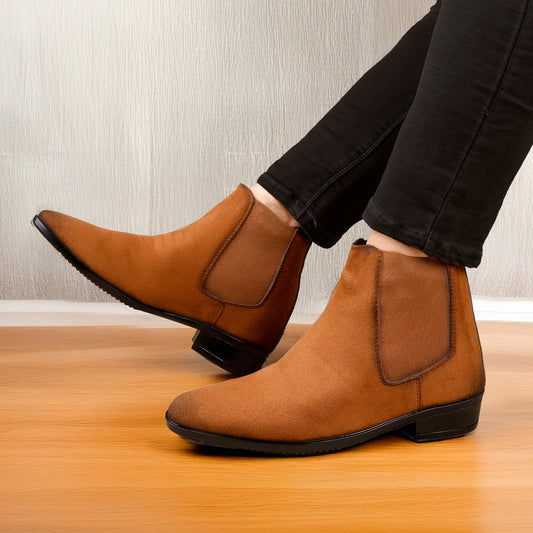 Men's 9CM Hidden Height Increasing Chelsea Boots - Tan