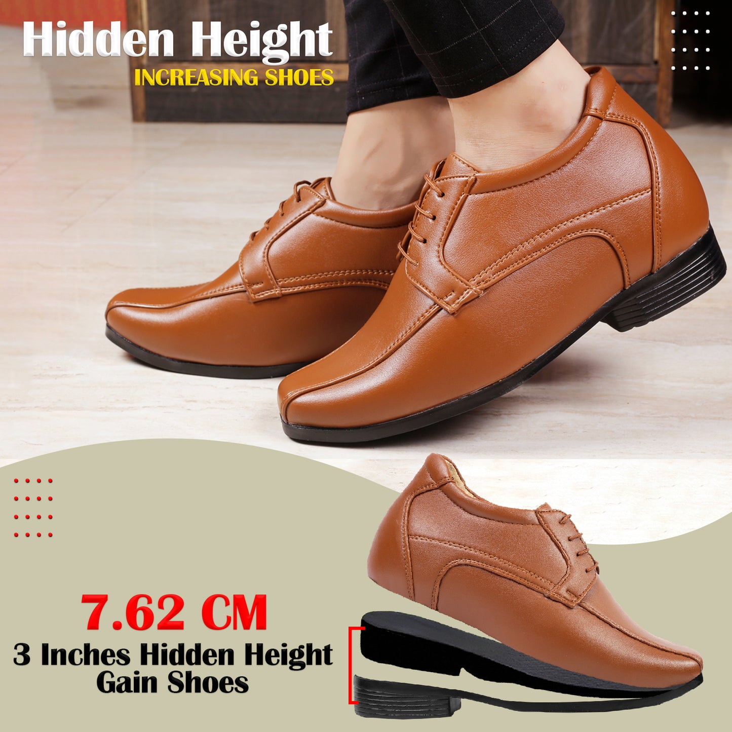 Bxxy's 3 Inches Hidden Height Premium Lace-up Shoes