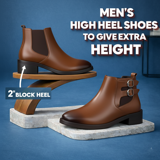 Men’s Premium Chelsea Boots – 2-Inch Height Boost Stylish Block Heel Shoes