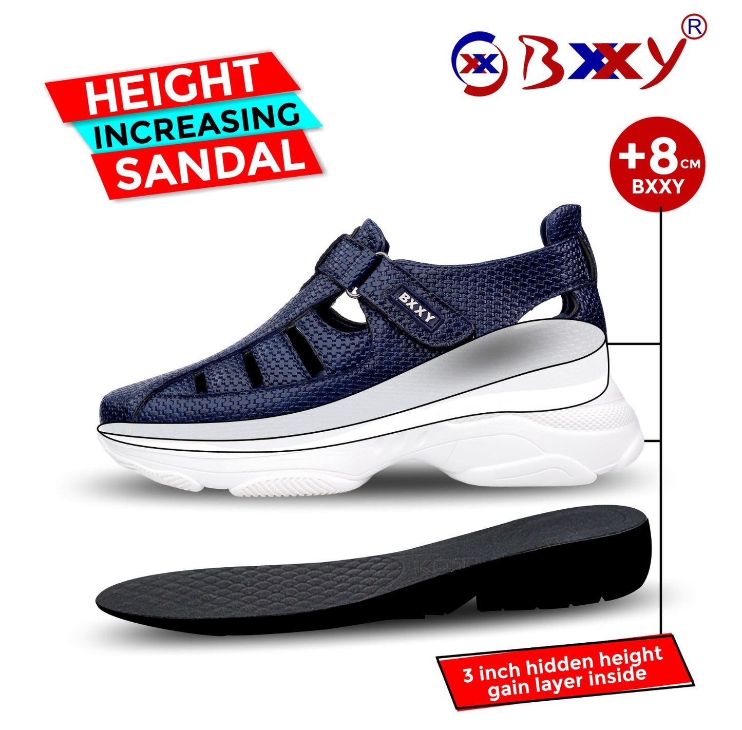 Bxxy's 3 Inch Hidden Height Increasing High-end Fashionable Sandals for Men