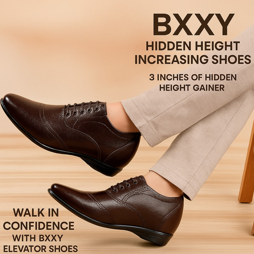 Men's 3 Inch Height Increasing Formal Lace-up Brogue Oxford Shoes