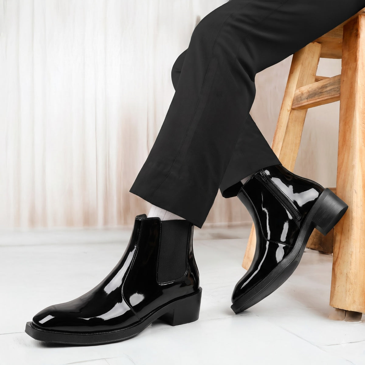 BXXY Mens Formal Faux Leather Zipper Ankle Boot for Partywear