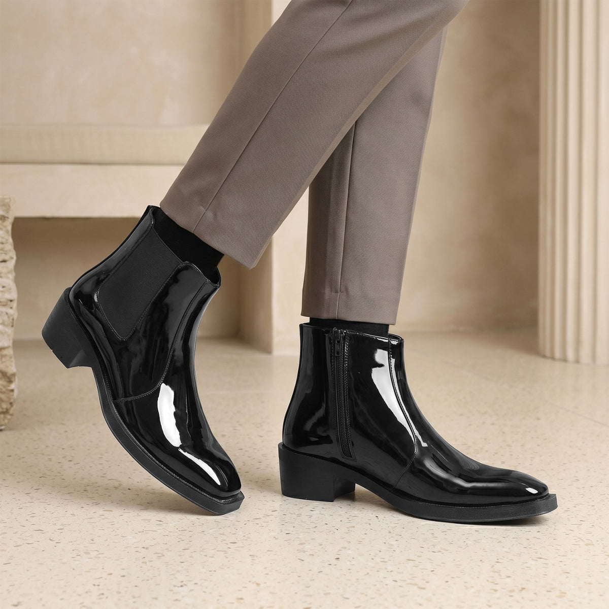 BXXY Mens Formal Faux Leather Zipper Ankle Boot for Partywear