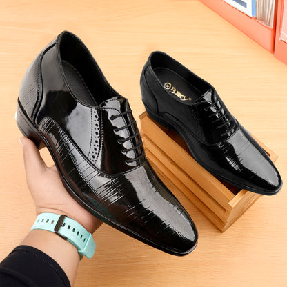 Men’s Glossy Black Elevator Shoes – 9CM Hidden Lift