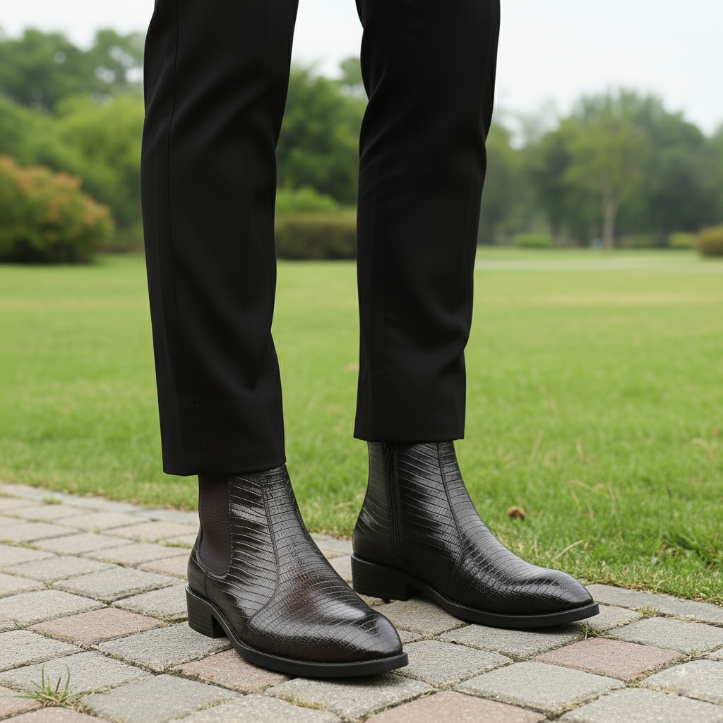 Classic Croc-Embossed Chelsea Boot for Modern Gentlemen