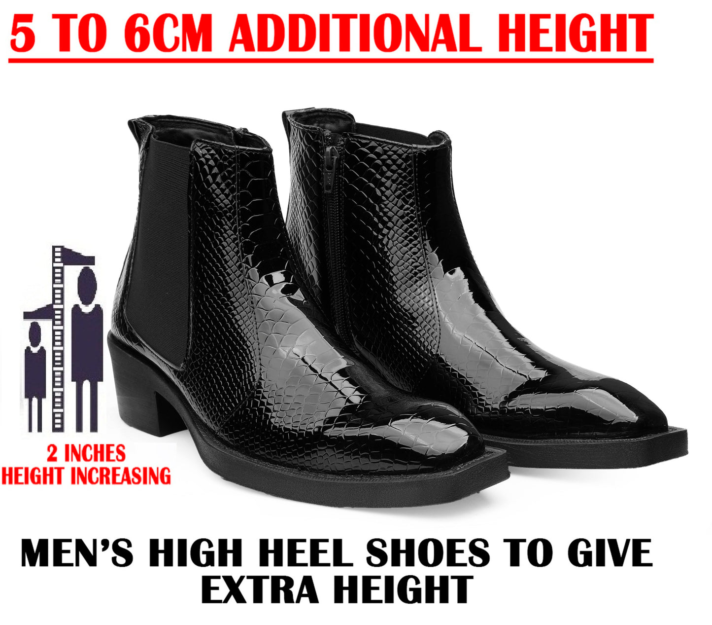 Men's Elevator Boots with 2 Inches Heel Height Boost