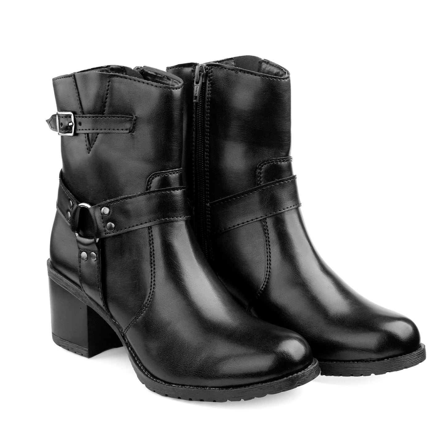 Elegant Black Vegan Ankle Zipper Boots for Women