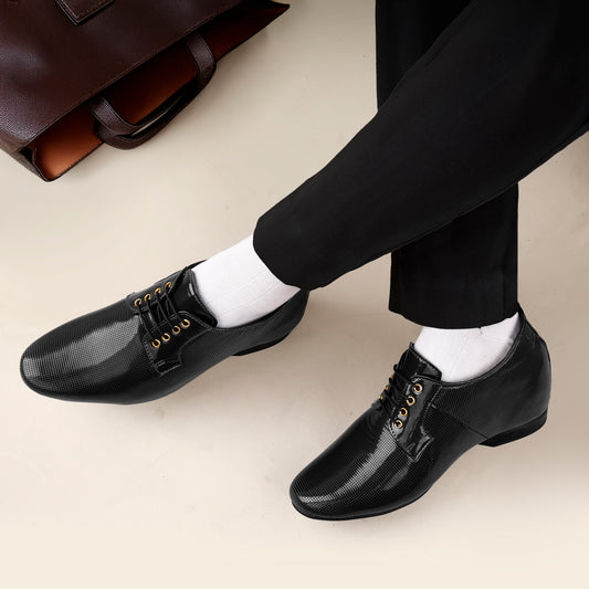 BXXY 9 cm (3.5 Inch) Height Increasing Patent Oxford Lace-Up Party Wear Shoes