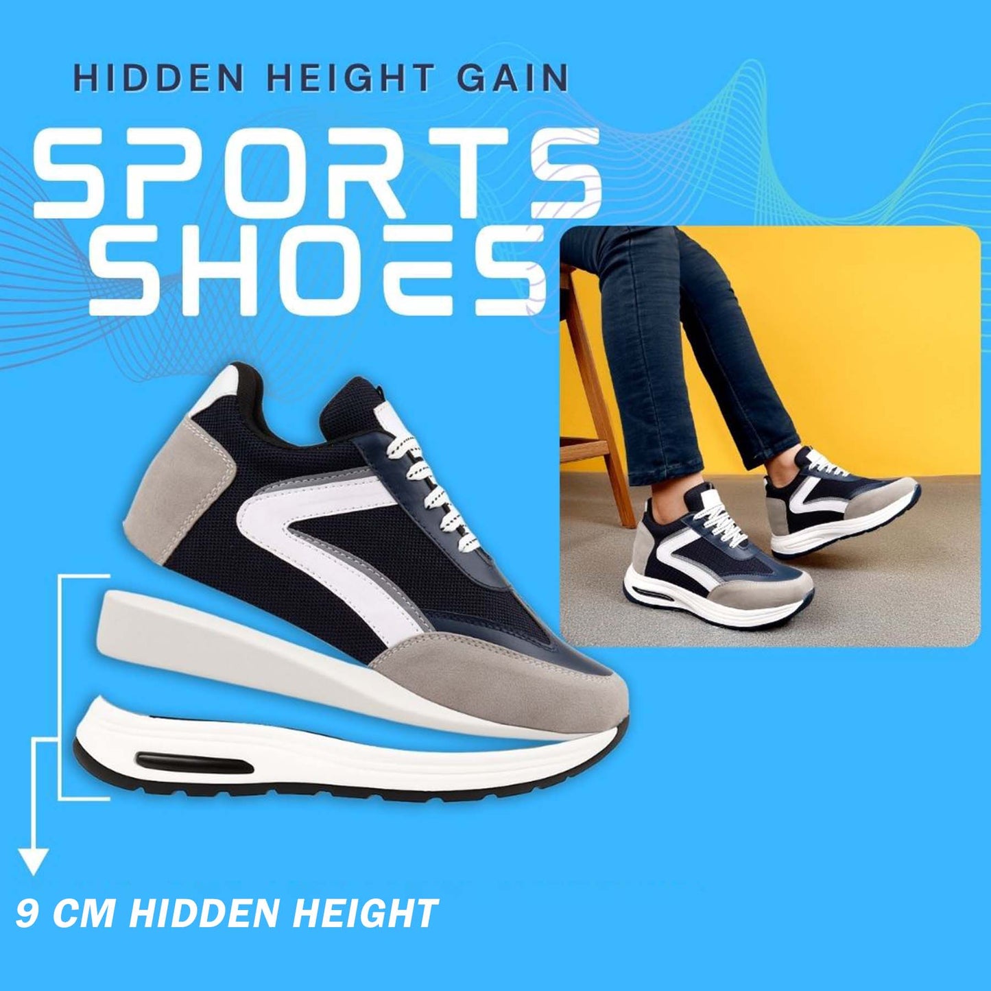 Sports Elevator Shoes for Men – 9cm Invisible Height Enhancement