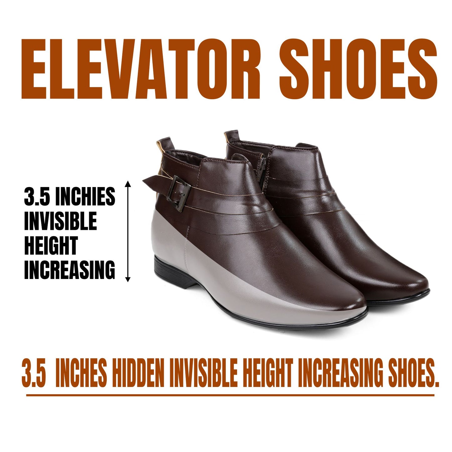 BXXY 3.5 Inch Height Increasing Formal and Casual Pu Leather Derby Boots for All Ocassions