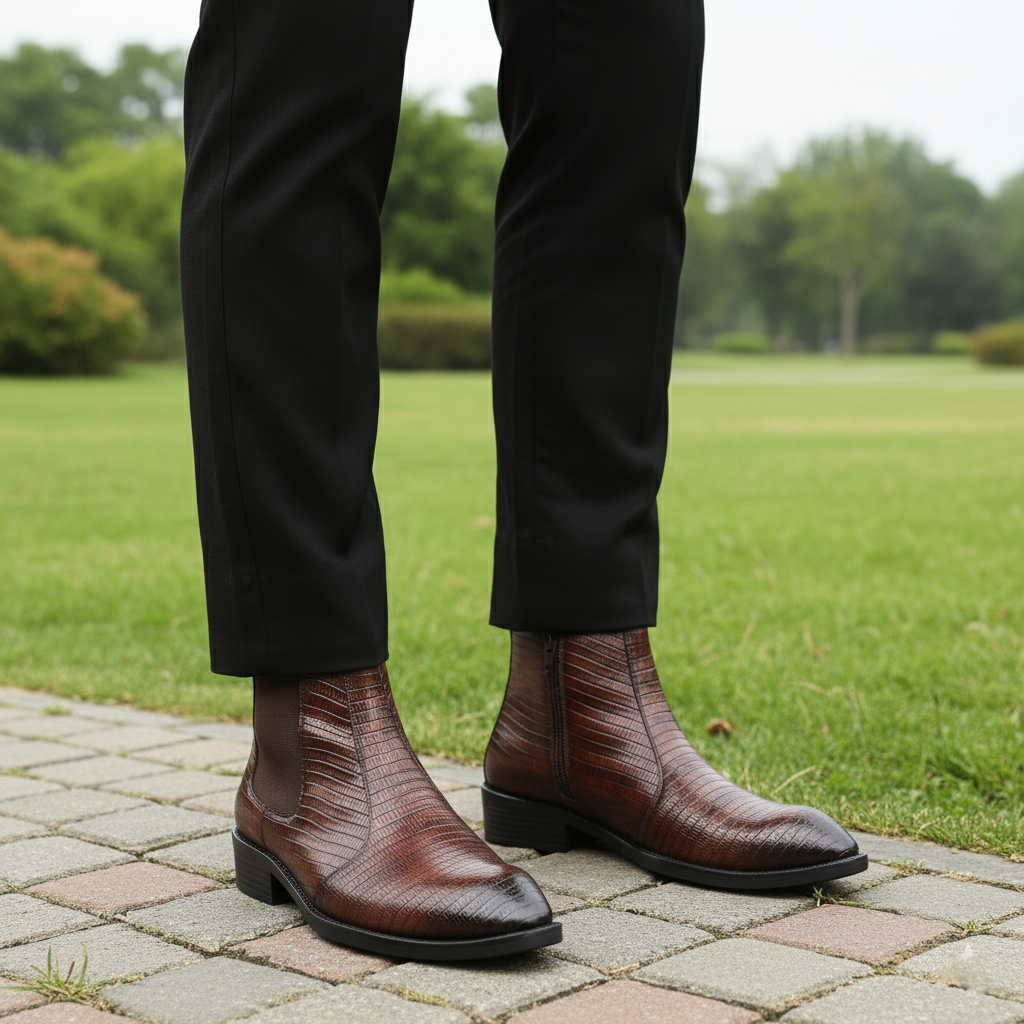 Classic Croc-Embossed Chelsea Boot for Modern Gentlemen