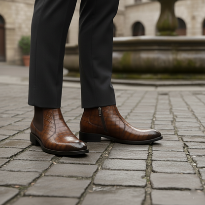 Men’s Designer Croc-Pattern Chelsea Boots – Premium Leather & Classic Style