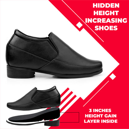 BXXY 3 Inch Hidden Height Increasing Dress Slip on Formal Faux Leather Shoes for Men