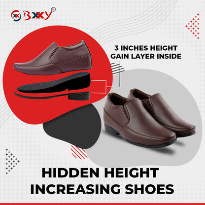 BXXY Mens 3 Inches Hidden Height Increasing Formal Wear Slipon Shoes