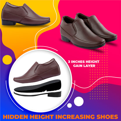 BXXY Mens 3 Inches Hidden Height Increasing Formal Wear Slipon Shoes