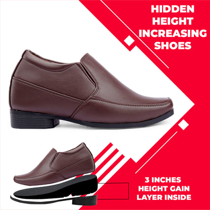 BXXY Mens 3 Inches Hidden Height Increasing Formal Wear Slipon Shoes