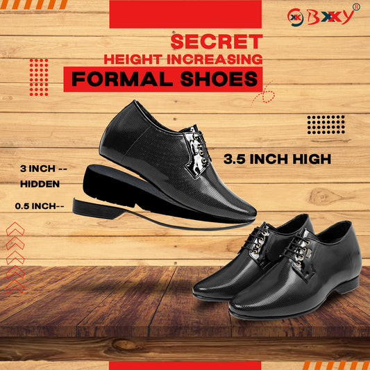 BXXY 9 cm (3.5 Inch) Height Increasing Patent Oxford Party Wear Lace-Up Shoes