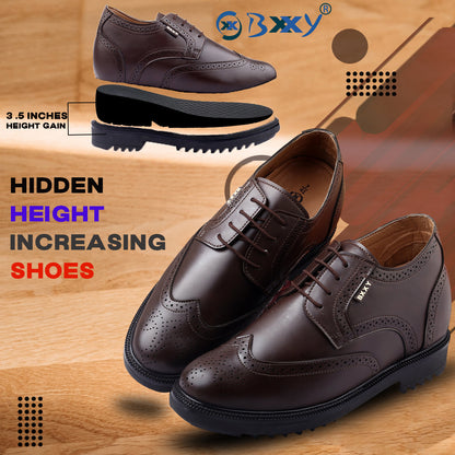 Men's 3.5 inch Hidden Height Increasing Faux Leather Brogue Lace-up Shoes