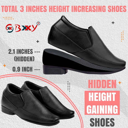 BXXY Mens 3 Inches Hidden Height Increasing Formal Wear Slipon Shoes