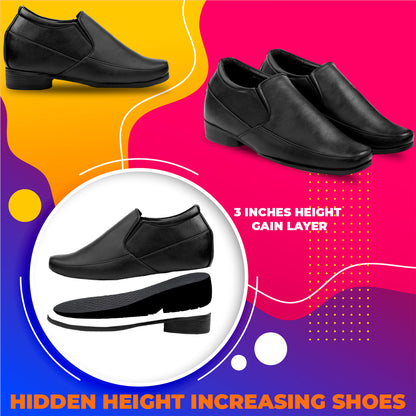 BXXY Mens 3 Inches Hidden Height Increasing Formal Wear Slipon Shoes