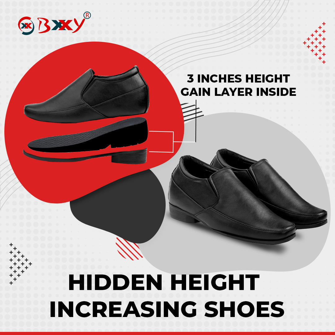 BXXY Mens 3 Inches Hidden Height Increasing Formal Wear Slipon Shoes
