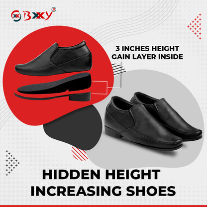 BXXY Mens 3 Inches Hidden Height Increasing Formal Wear Slipon Shoes