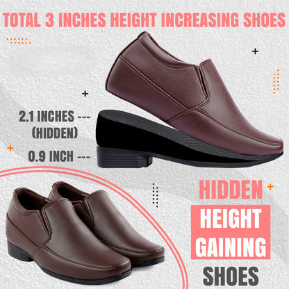 BXXY 3 Inch Hidden Height Increasing Dress Slip on Formal Faux Leather Shoes for Men
