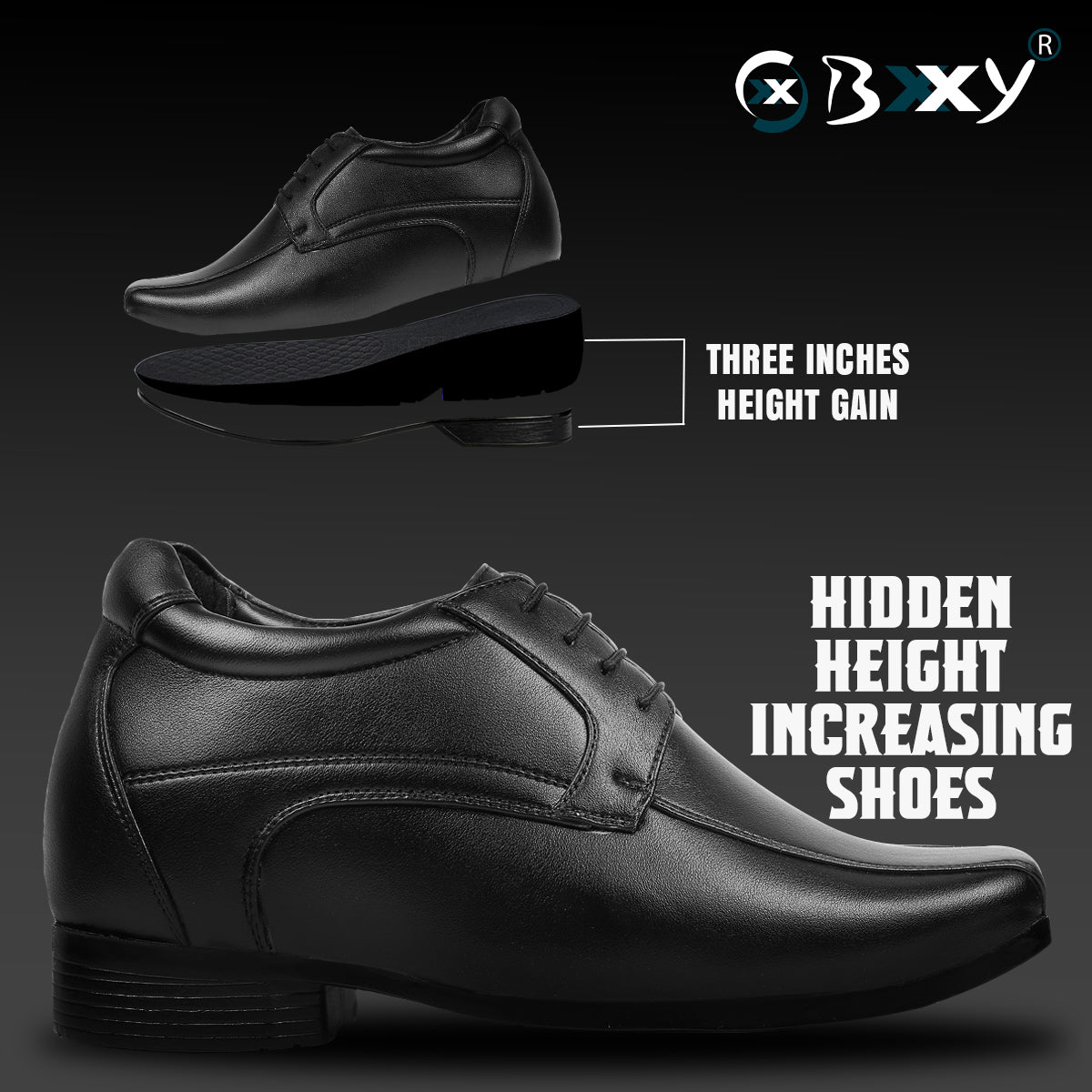 Mens 3 Inches Hidden Height Elevator Partywear Lace up Formal Shoes