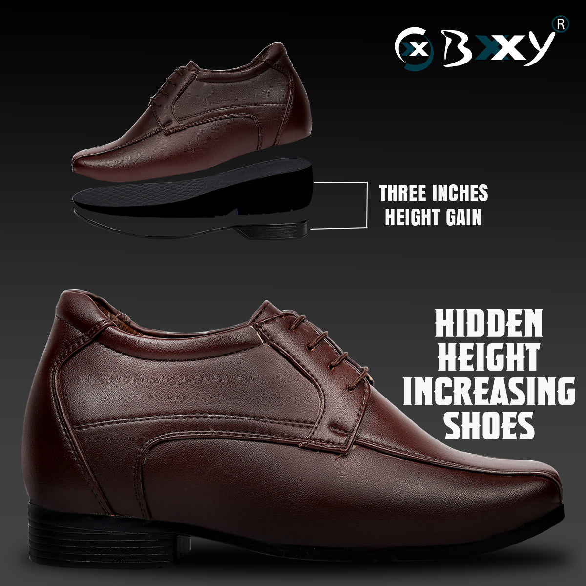 Mens 3 Inches Hidden Height Elevator Partywear Lace up Formal Shoes