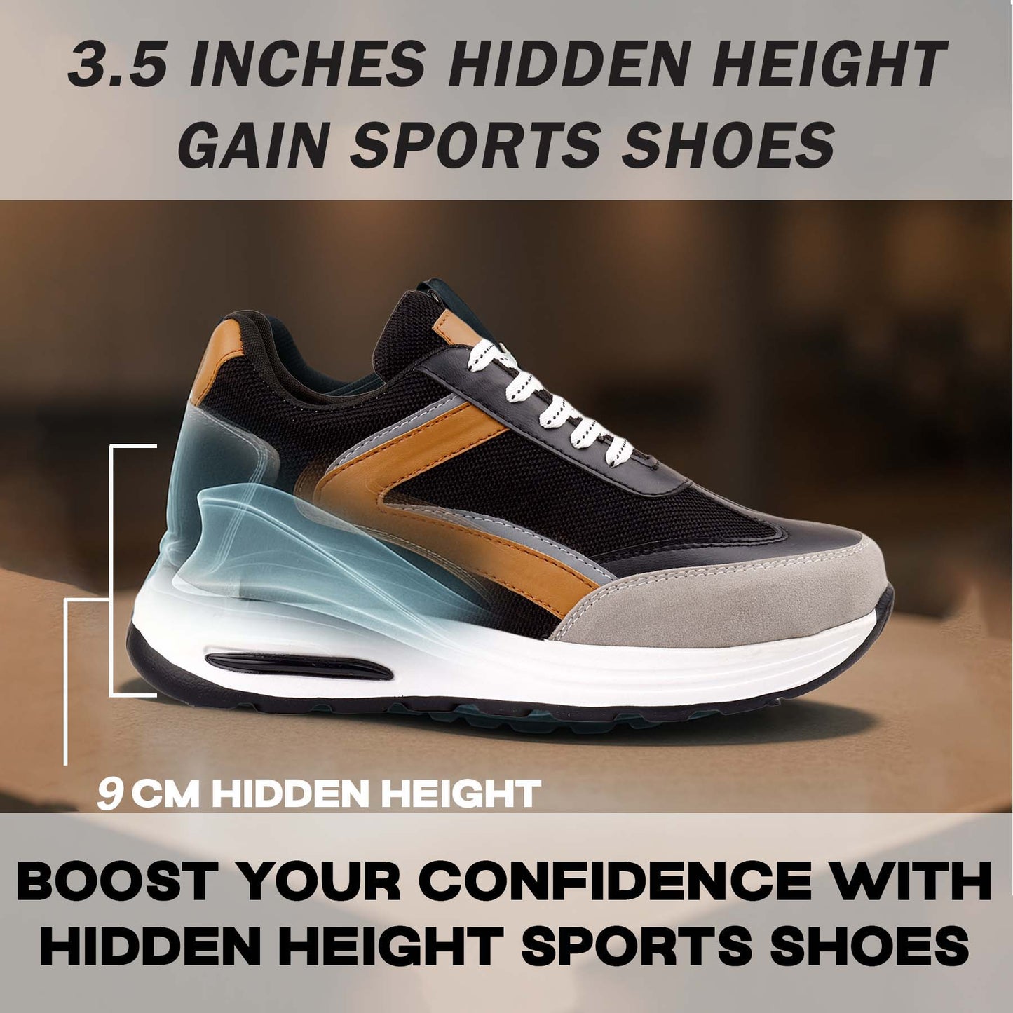 Bxxy Mens 9cm Height Increasing Sports Shoes Hidden Elevator Boost