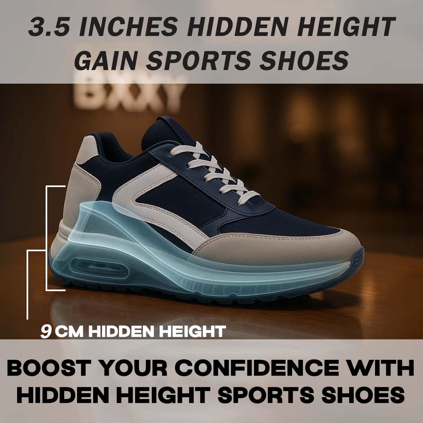 Bxxy Mens 9cm Height Increasing Sports Shoes Hidden Elevator Boost
