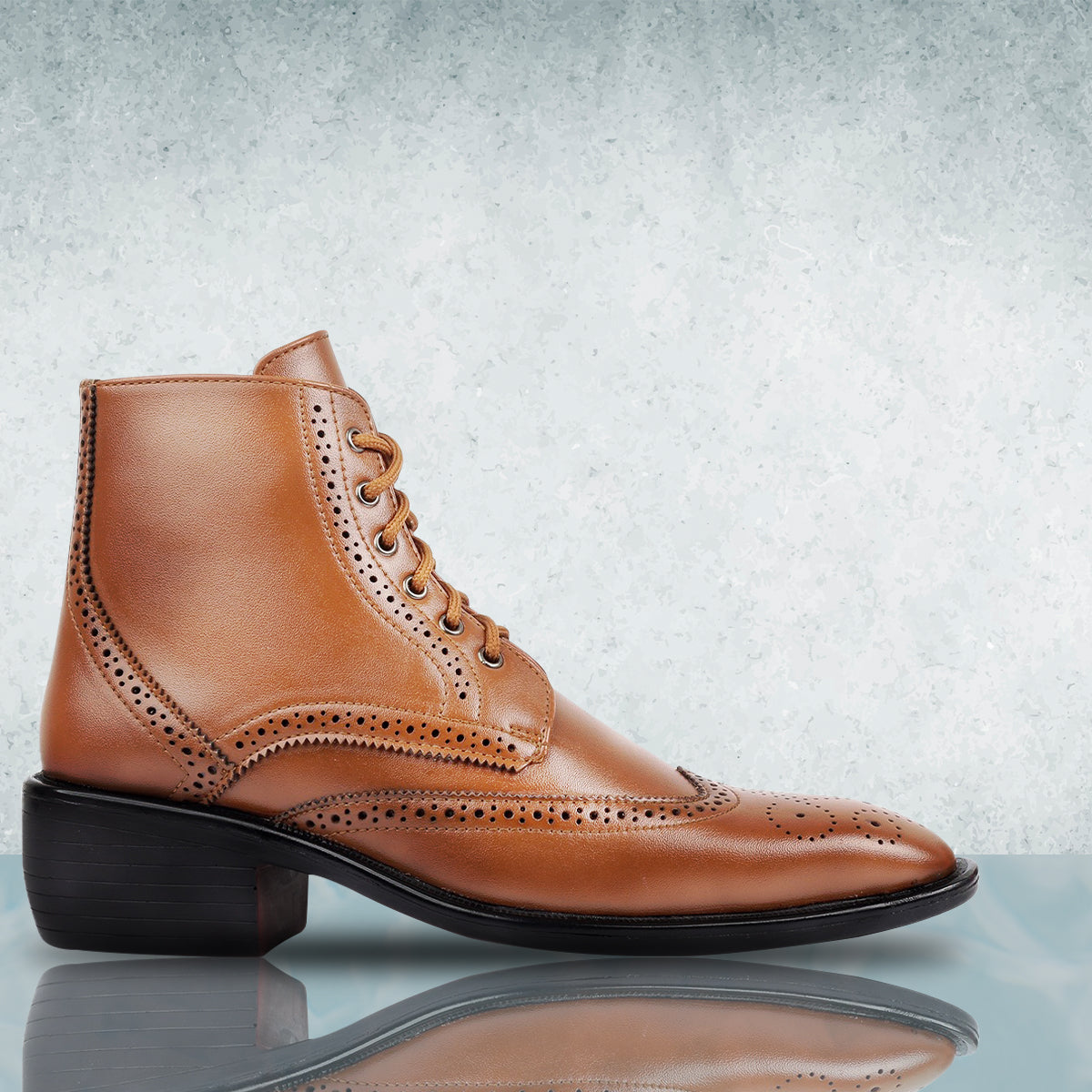 Bxxy's Men's Height Increasing Semi-Formal Cow Boy Ankle Zipper Lace-Up Brogue Boots