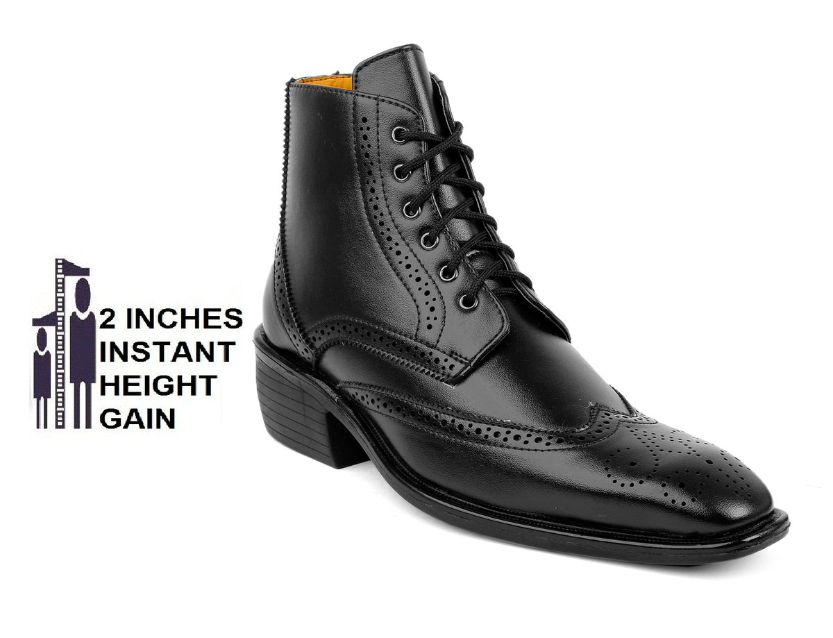 Bxxy's Men's Height Increasing Semi-Formal Cow Boy Ankle Zipper Lace-Up Brogue Boots