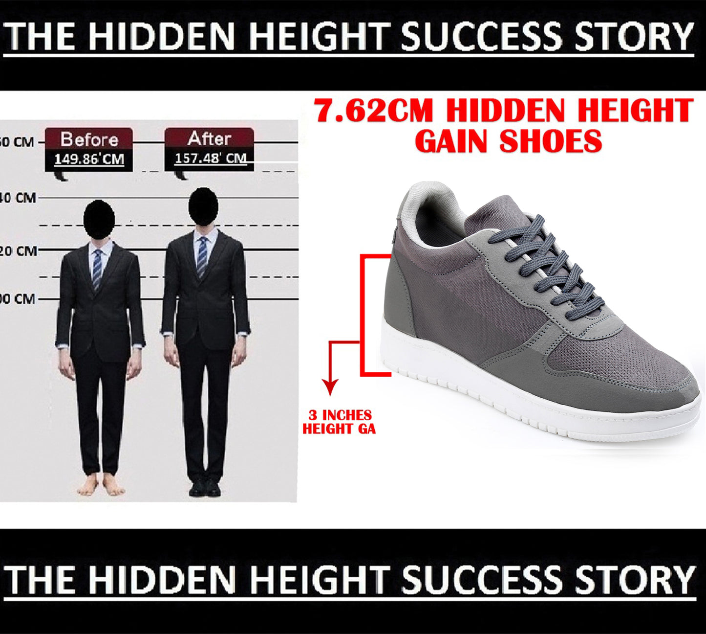 Men's 3 Inch Hidden Height Increasing Shoes