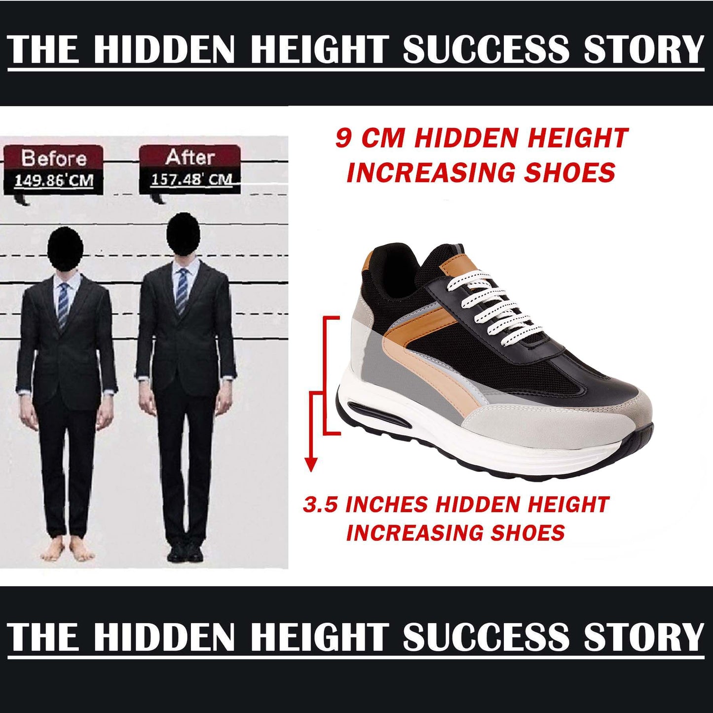 Bxxy Mens 9cm Height Increasing Sports Shoes Hidden Elevator Boost