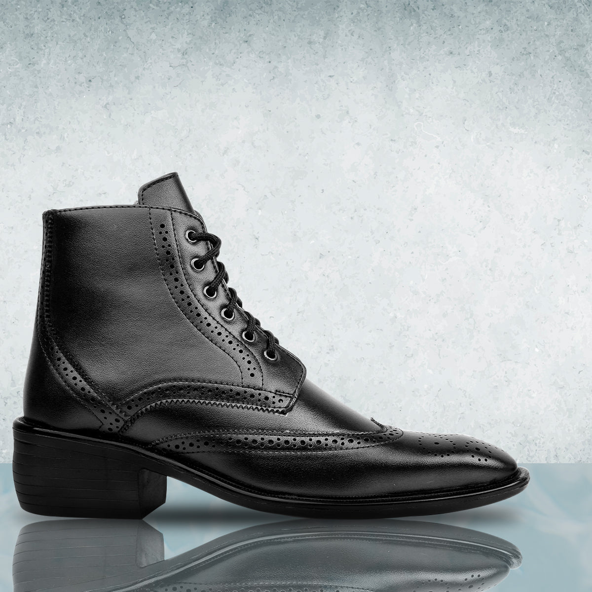 Bxxy's Men's Height Increasing Semi-Formal Cow Boy Ankle Zipper Lace-Up Brogue Boots