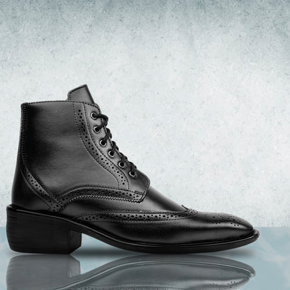 Bxxy's Men's Height Increasing Semi-Formal Cow Boy Ankle Zipper Lace-Up Brogue Boots